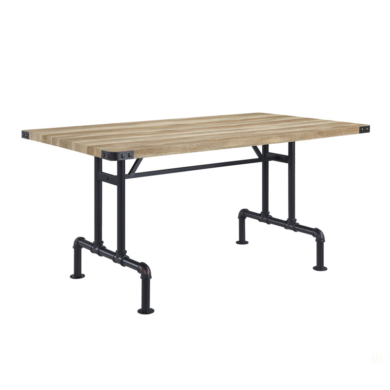Table de salle à manger chêne et sable noir avec pieds en métal