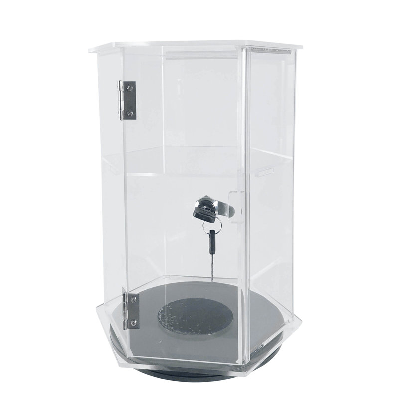 FixtureDisplays® Clear Cabinet Acrylic Showcase Plexiglass Hexagon Shelf Lock Box Valuable Goods 12" Tall 18621