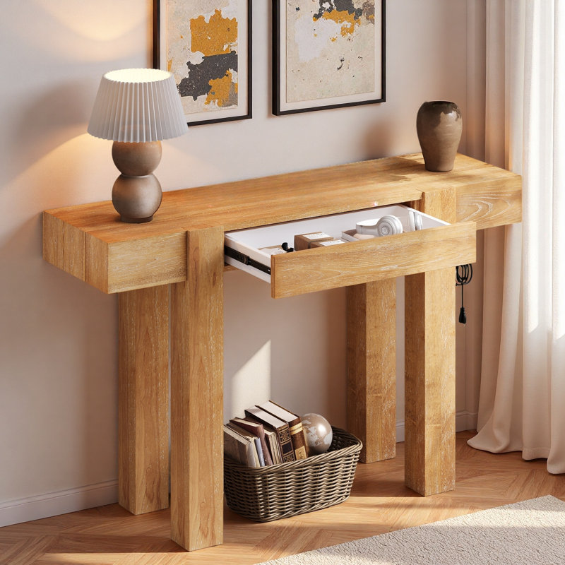 Console minimaliste avec tiroir caché et prise de courant latérale, Natural