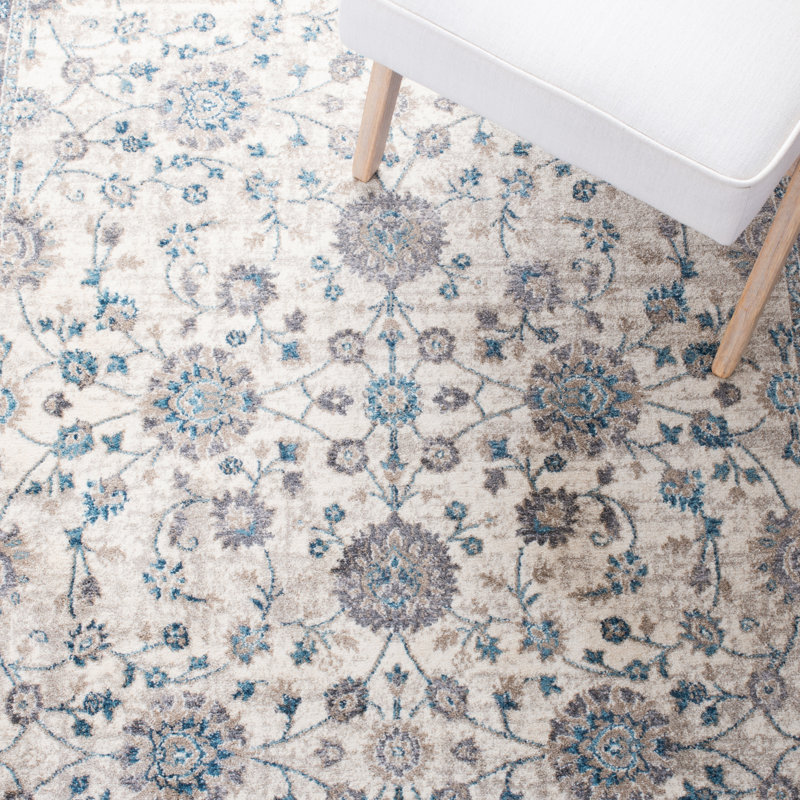 Eileen Oriental Ivory/Blue Area Rug, Rectangle 8' x 10'