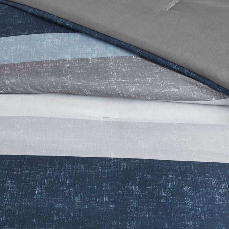 Stripe Comforter Set With Bed Sheets Blue/Grey, Queen Comforter + 6 Additional Pieces