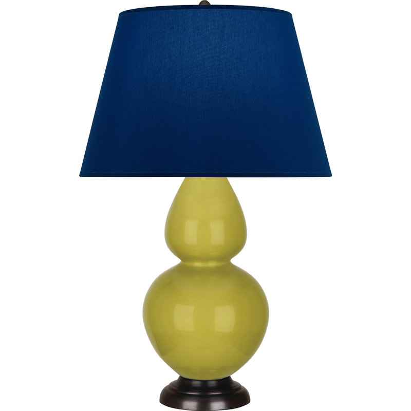 Lampe de table double gourde en céramique, Bleu marine/gris, Citron glacé / bronze, Bronze