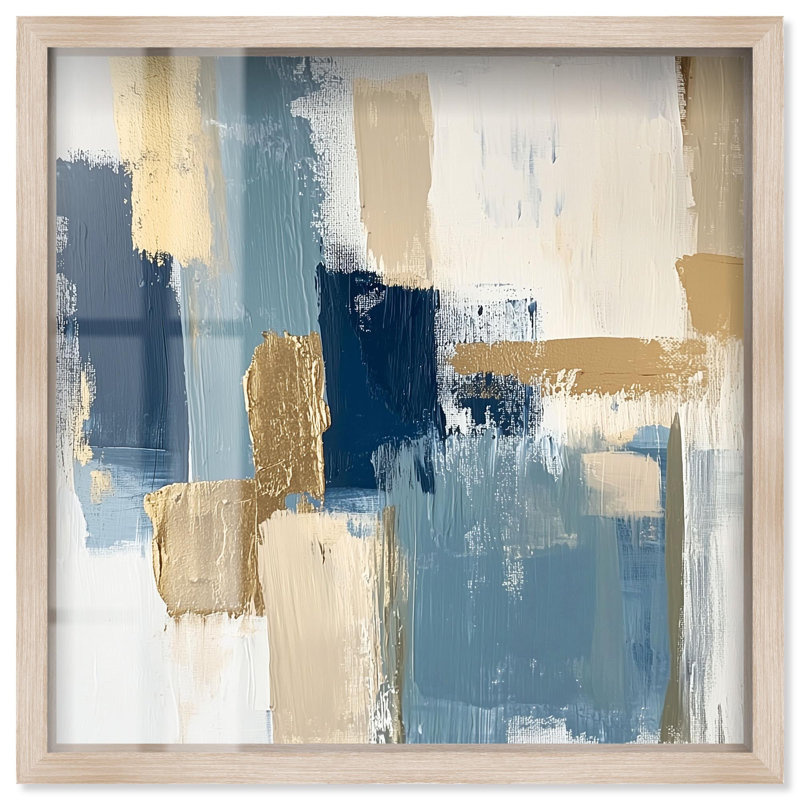 Golden Striations Shadowbox Print Office Wall Decor by Art Remedy, Blonde Frame, 20 x 20, 21"H x 21"W, Blonde Frame