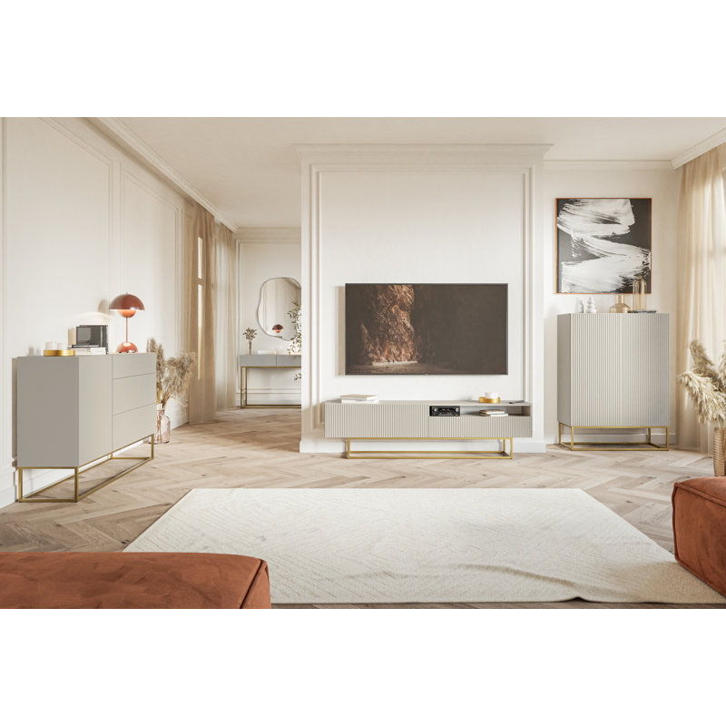Dikomo Unfinished TV Stand for TVs up to 75, Beige