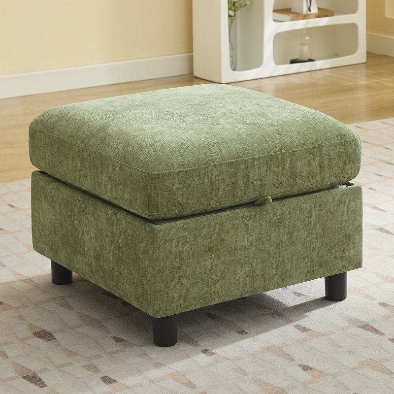 Module de repose-pieds carré avec rangement de 25,6 po pour canapé modulaire modulaire, chenille, Chenille verte