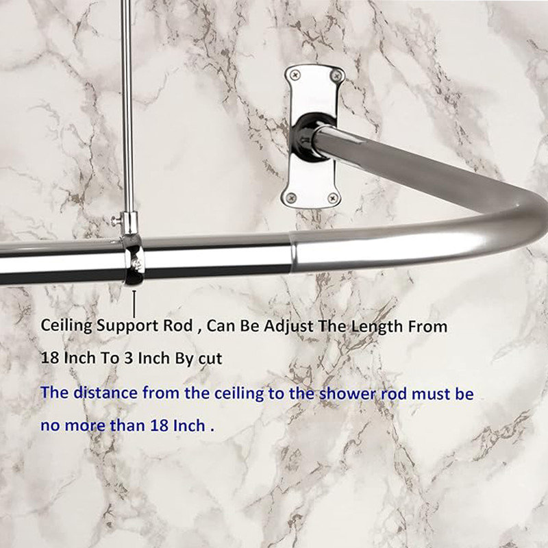 Chrome L-Shaped Wall and Ceiling Mounted Shower Curtain Rod