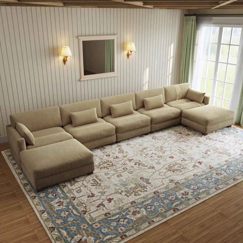 7 Seater Corduroy Corner Sofa , Camel Corduroy