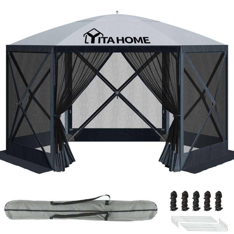 Tente de camping avec abris, Gris