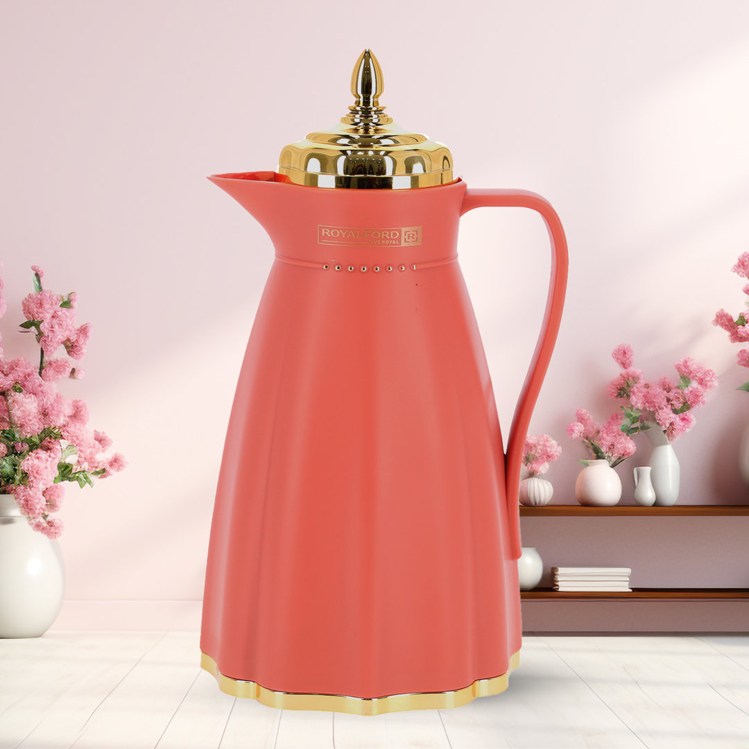 Royalford Glass Vacuum Flask, Vacuum Insulated Tea Carafe 1000ML -Heat & Cold Retention, Thermal Insulated Airpot, Brown
