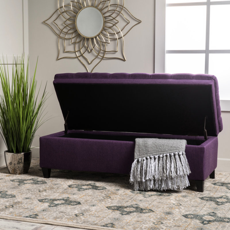 Purple Fabric Storage Seat - 49.14D X 20.28W 18.30H Birch Legs Living Room Convenience Fabric, Organization Tool, Purple
