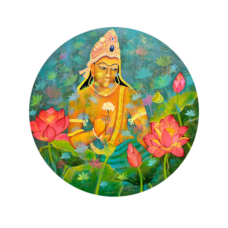 Padrapani avec lotus | Acrylique sur toile | Par Amita Dand