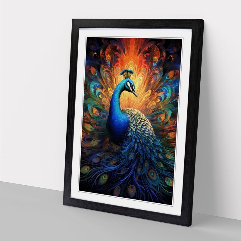 Peacock Futurism No.2 - Single Picture Frame Print on Wood, Black Framed, 64cm H x 46cm W x 2" D