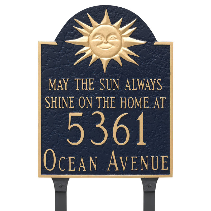 Enseigne d’adresse pour gazon à 4 lignes soleil, Gris / Argent