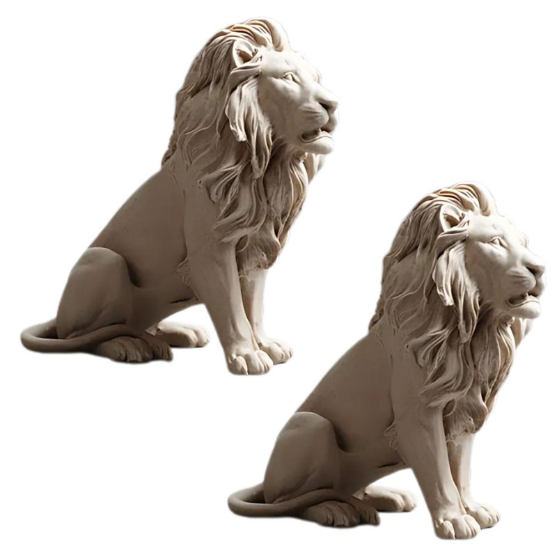«2-PC Set» ICE ARMOUR l 9,5 po, statue de lion assis en grès, sculpture, ornement, décoration de maison / chambre et idées de cadeaux parfaits pour la pendaison de crémaillère, les fêtes et les anniversaires