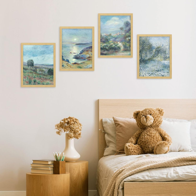 Décorations de chambre à coucher pour campagne, printemps, été, floral, campagne, océan, classique, rétro, rétro, encadré sur papier, 4 pièces