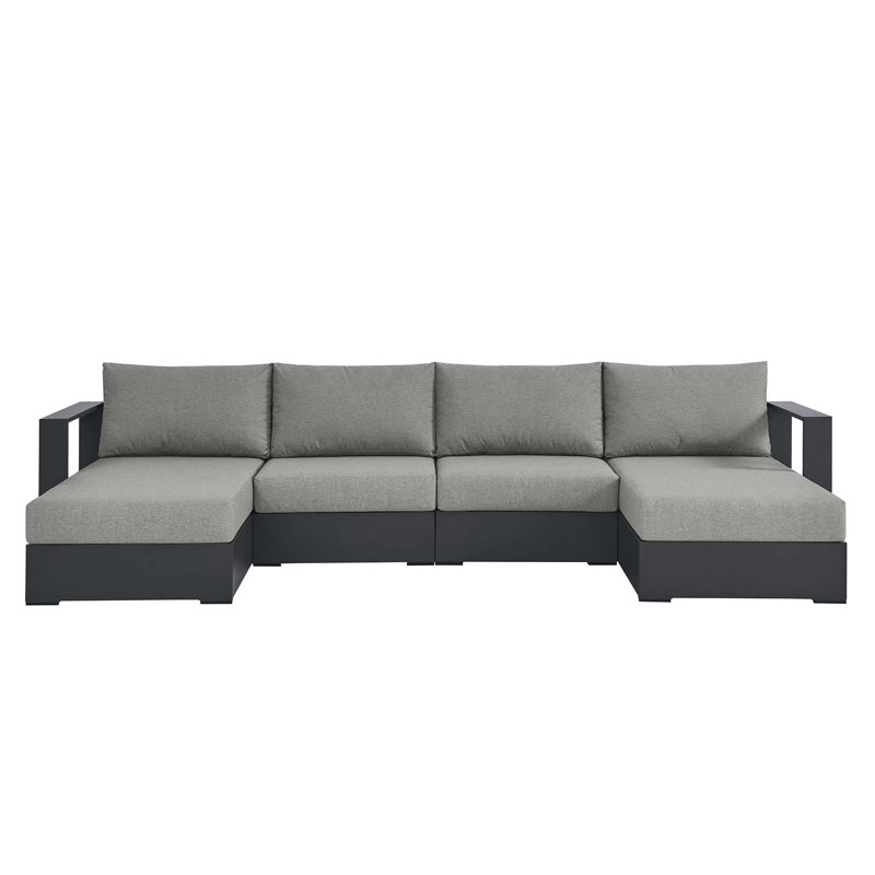 Modway Tahoe 132" Wide Outdoor U-Shaped Patio Sectional with Cushions, Gray