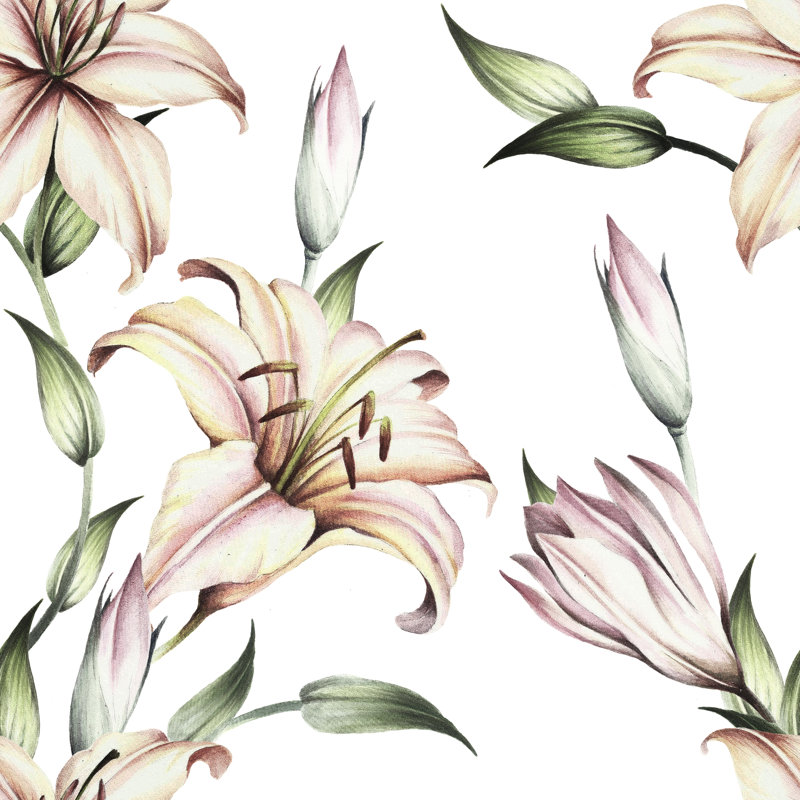 Seamless Pattern With Lilies - Wrapped Canvas Print, 30cm H x 30cm W x 3.8cm D