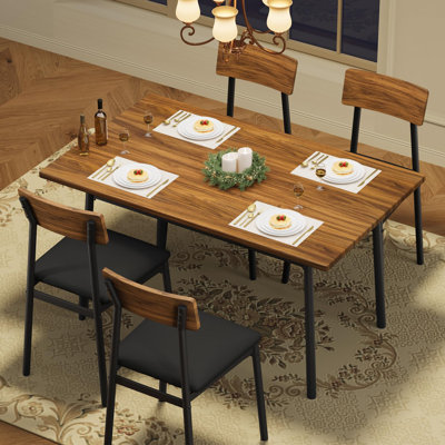 Ensemble de table de salle à manger pour 4 - table de cuisine en bois et 4 chaises rembourrées en polyuréthane - Économie d'espace, industriel moderne, plateau en grain de bois et structure en métal, assemblage facile