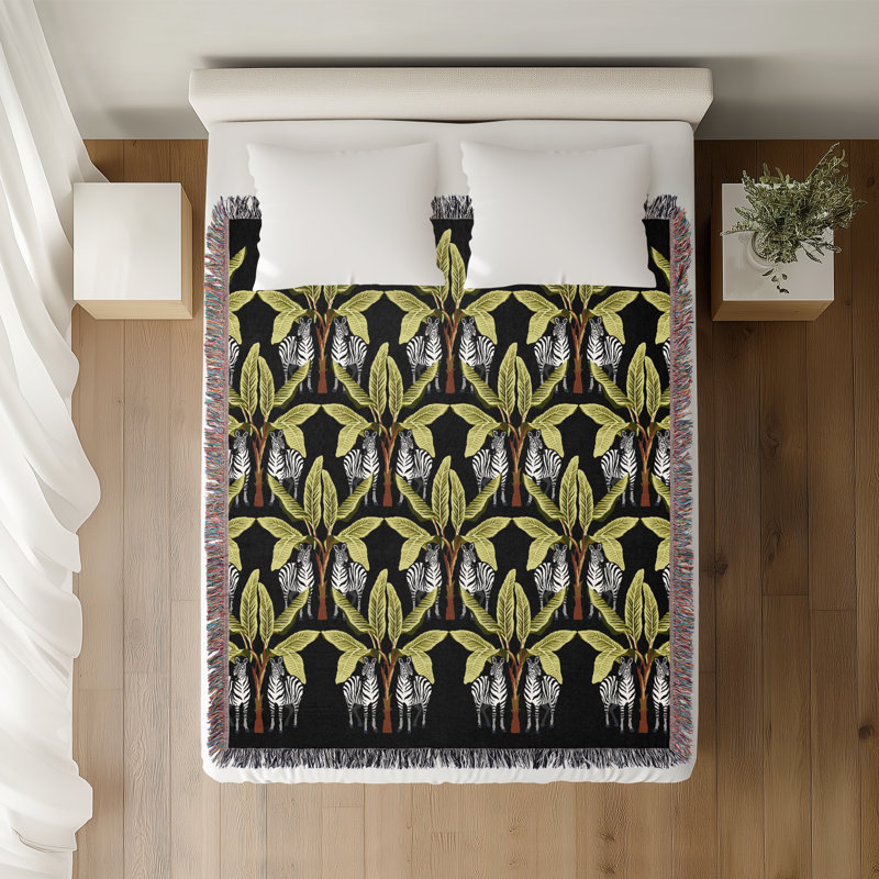 Jeté en mélange de coton Xavier Zebra, Noir / Chartreuse, L 60 po x l 50 po