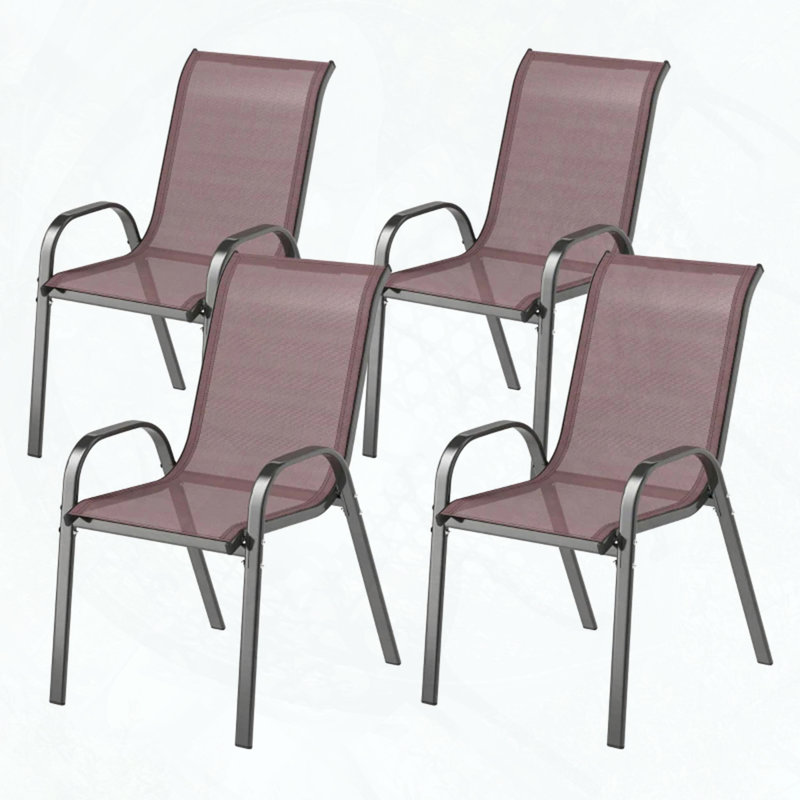 Set of 4 Stackable Outdoor Mesh Dining Chairs (Black/Brown), Black/Dark Brown