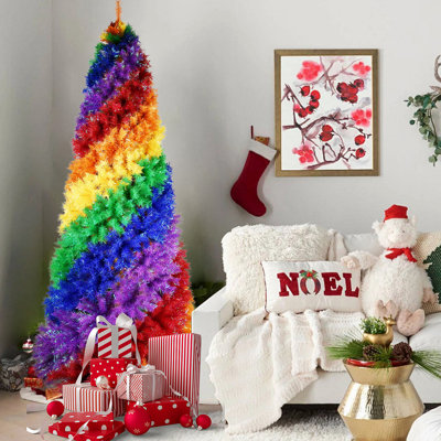 Arbre de Noël en spirale 7,5 pi 7,5 pi, branches 1825, arbre de Noël artificiel coloré en PVC avec une conception en spirale unique, forme pleine et luxuriante, support en métal robuste pour la décoration de Noël intérieure