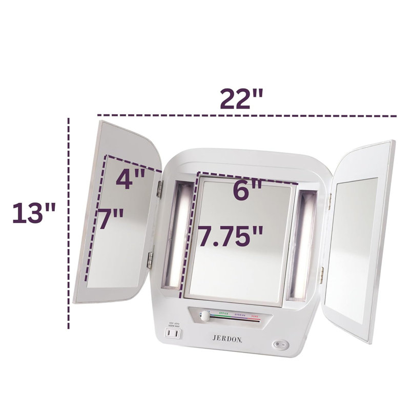 Elegant White Tri-Fold Countertop Vanity Mirror with 5X Magnification