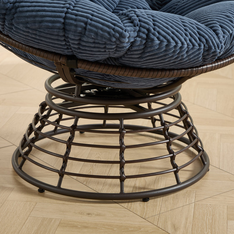 Comfortable Ergonomic Papasan Chair with 360° Swivel and Thick Cushion for Indoor/Outdoor Use, Navy