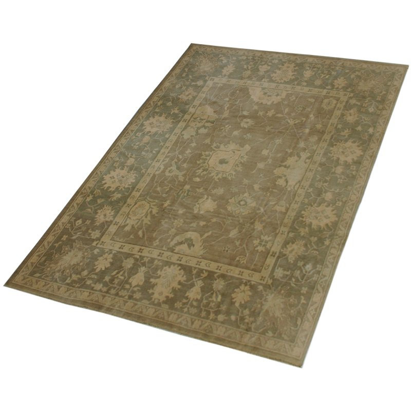 Afshan Wool Oriental Area Rug in Greens/Taupes, Rectangle 8' x 10'