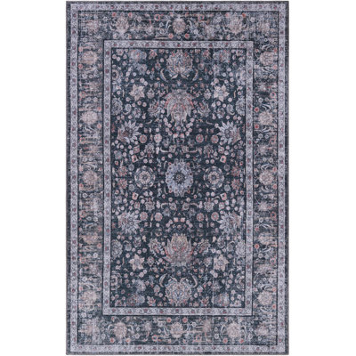Tapis contemporain contemporain de couleur encre Hugley
