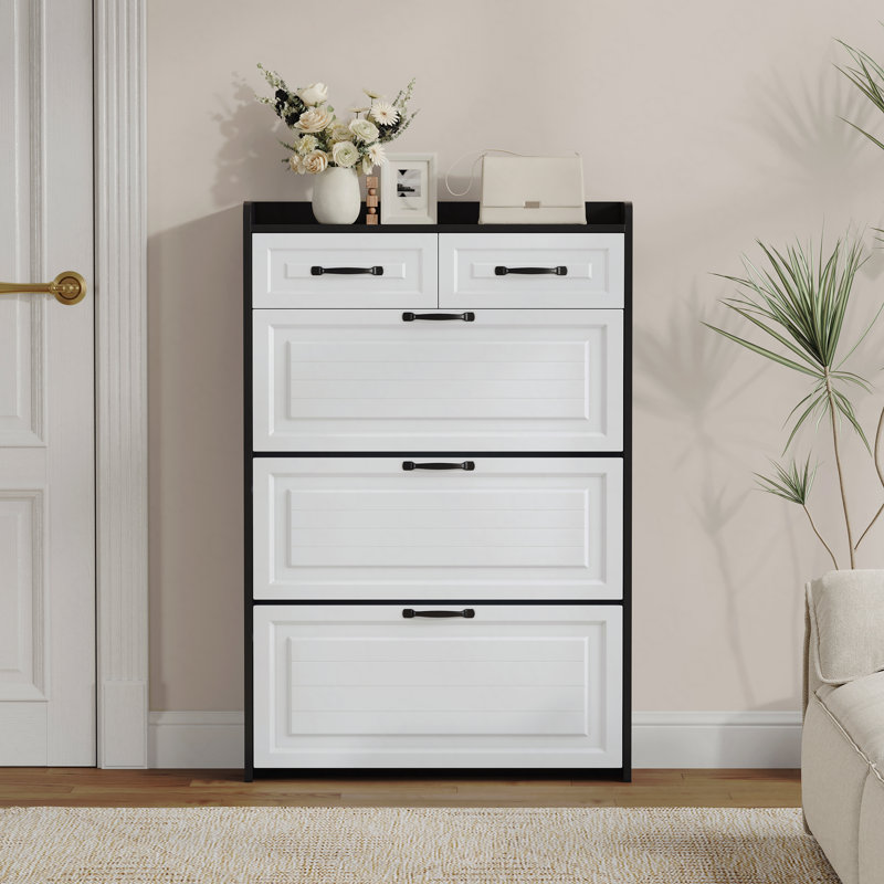 3-Door PVC Door Shoe Cabinet With 2-Drawers - Shape Design, Large Storage Space