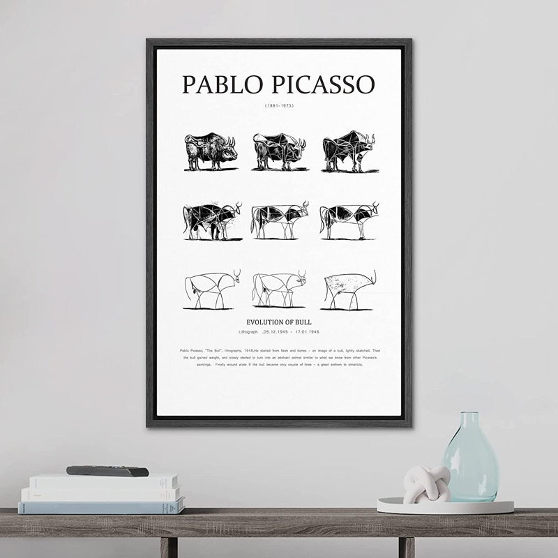 «Evolution of Bull Animals Nature Illustration» par Pablo Picasso - impression sur toile, H 24 po x l 16 po x P 1,5 po