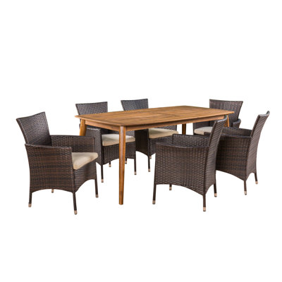 Ensemble repas d’extérieur 7 pièces avec coussins Pelton