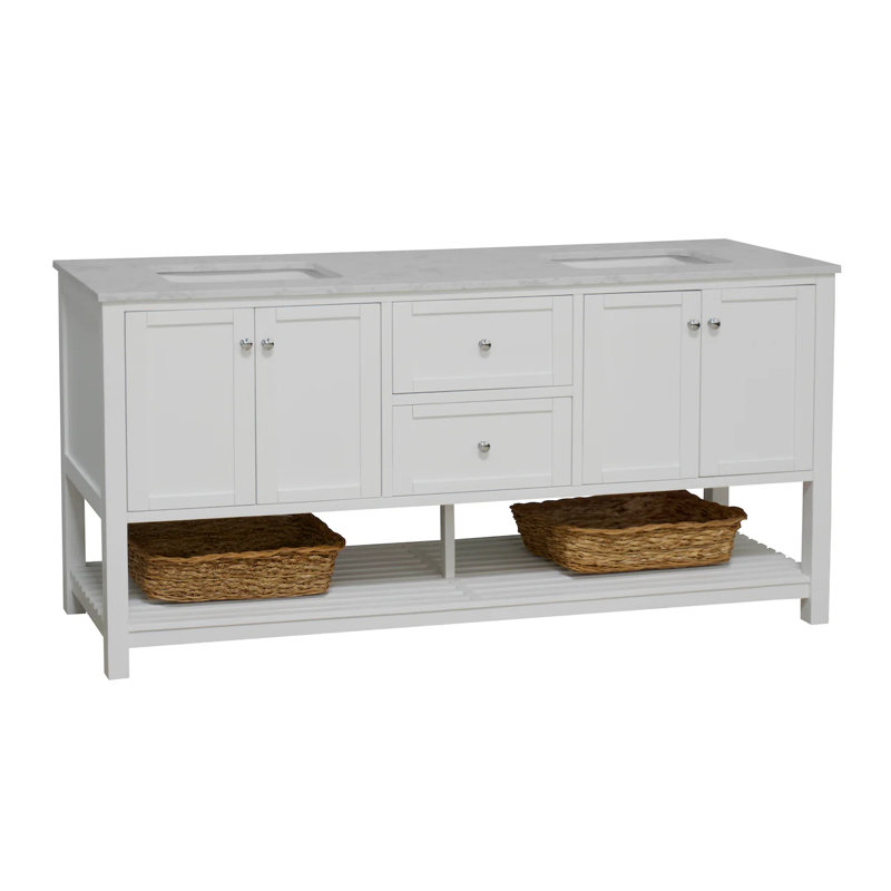 Binne 72'' Double Bathroom Vanity with Top, White, Engineered Carrara