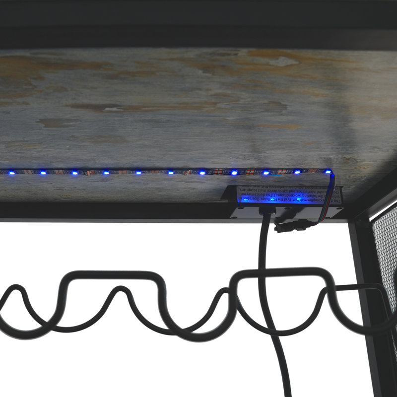 Armoire à vin autoportante avec lumière RVB et prise, Brun