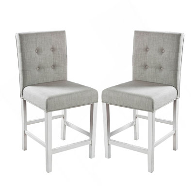 Ensemble de 2 chaises à hauteur de comptoir en tissu blanc antique et gris clair
