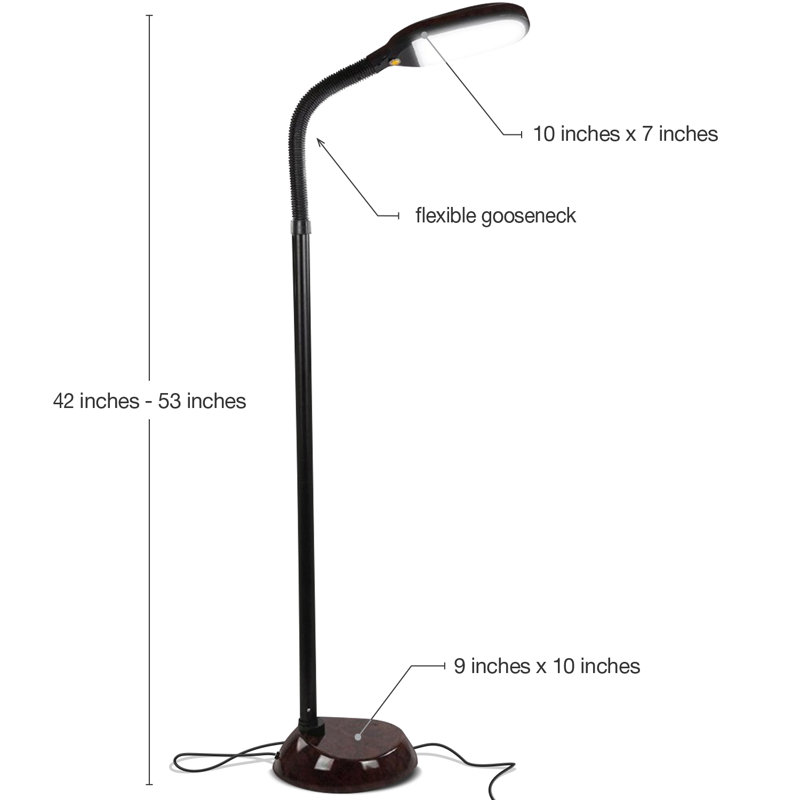 Litespan 53 in. Industrial Dimmable LED Floor Lamp with Height Adjustable Gooseneck Head, Brown
