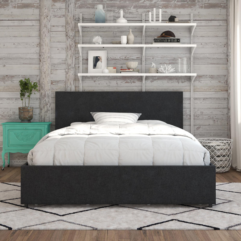 Kelly Upholstered Unfinished Platform Storage Bed, Full, Dark Gray