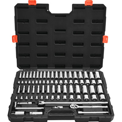 76 Pieces, 3/8 Inch Drive, And Metric, Socket Ratchet , Mechanic Tool, Automotive Fixes Repairs, Alloy Steel, Storage Inch Drive Piece Metric Tool Kit For Fix High Strength Rustproof