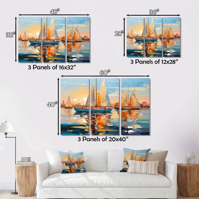 Jonkan voilier abstrait flottille I - bateau à voile, art mural, H 16 po x l 32 po x P 1 po, Cadre flottant érable
