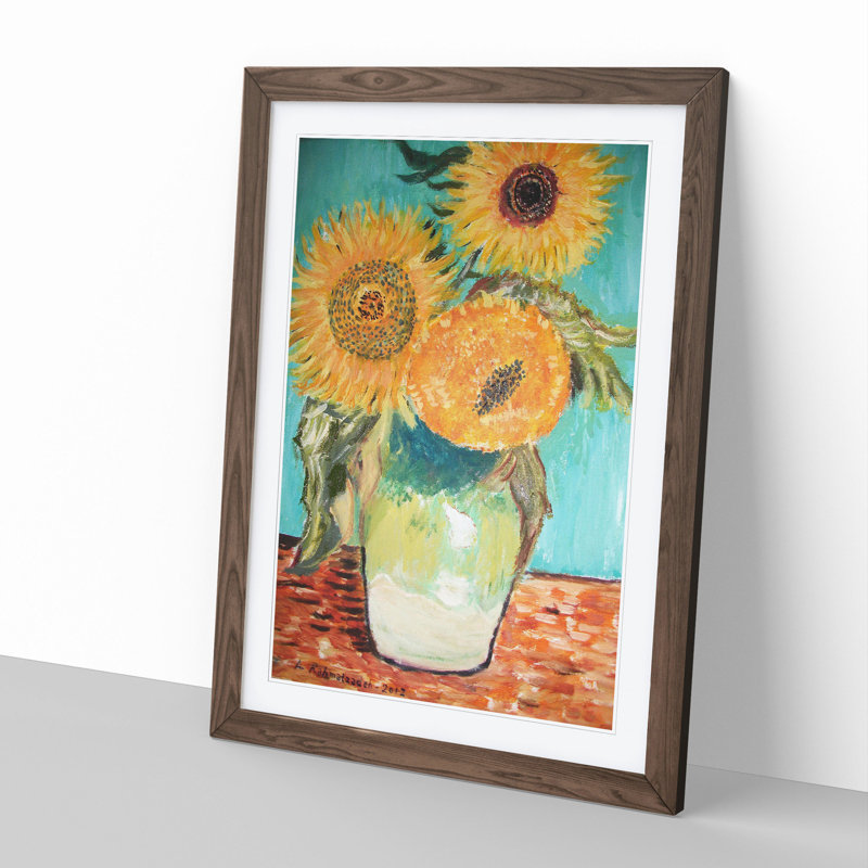 Sunflowers in a Vase by Vincent Van Gogh - Framed Print, Walnut Framed, 65cm H x 48cm W x 2cm D
