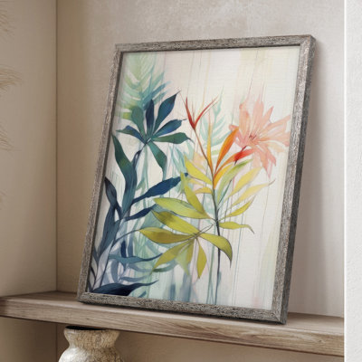 «Pink and Yellow Floral Elegance I», reproduction encadrée - bois massif