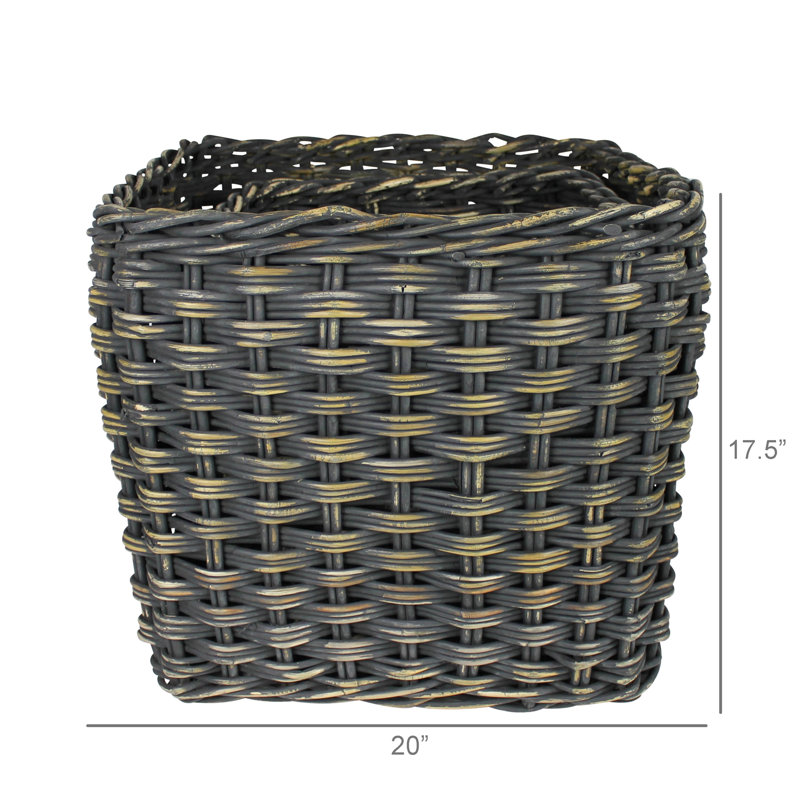 Square Baskets, Rattan, Set/2  Sm: 15X7, Lrg 19X7.5, Black, 20" H x 20" W x 17.5" D