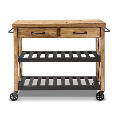Rolling Kitchen Island Cart with Drawers and Open Storage Shelves