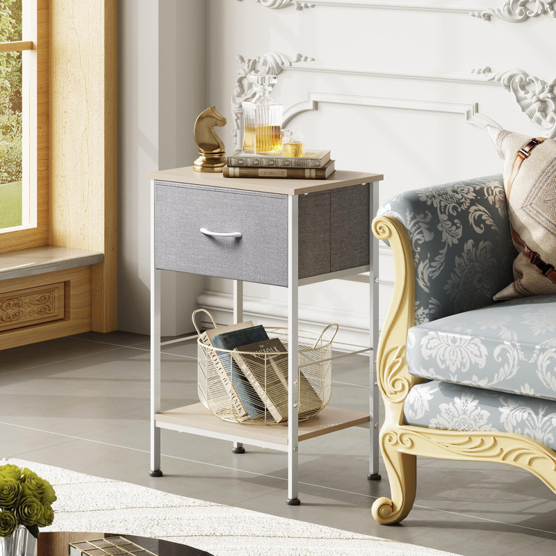 15.79'' W Metal Nightstand, Natural/ Light Gray, Individual