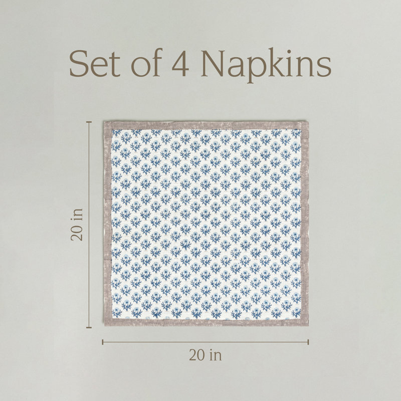 over&back Hand-Blocked Napkins, Set of 4, Blue Bloom