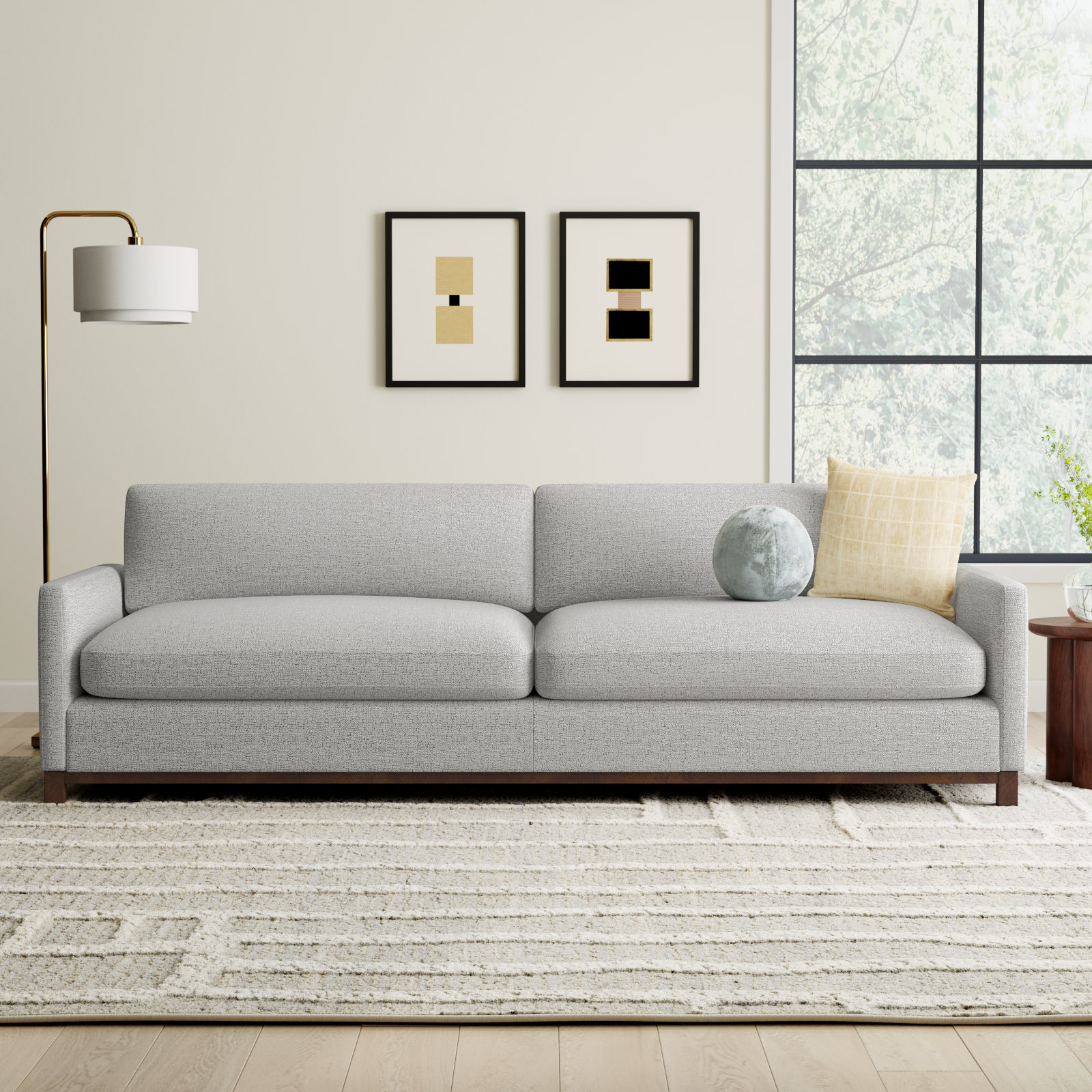 Liz 85" Upholstered Sofa, Gray Heathered, Dark Brown, 32.28"H x 84.25"W x 39.37"D