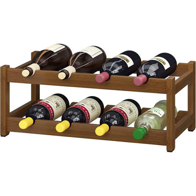 Wine Rack Freestanding 8 Bottle 2 Tier Bamboo Wine Racks ...