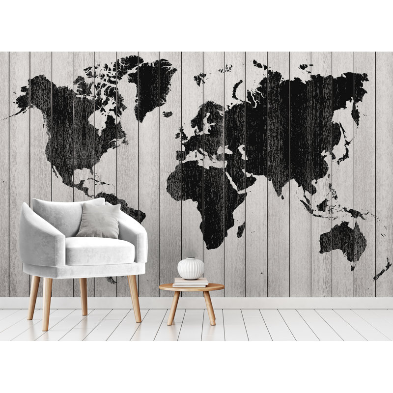 Murale du monde en bois, l 120 po x L 192 po