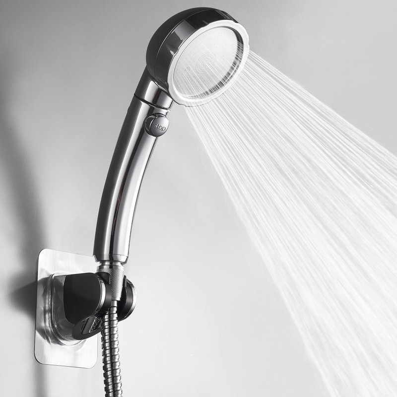 Chrome Drill-Free High Pressure Handheld Shower Head With Pause Switch, Chrome