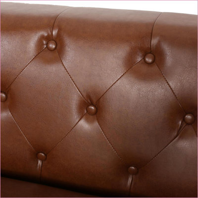 Sofas, Contemporary 3-Seater Tufted Sofa with Rolled Pillows | Light Brown PU